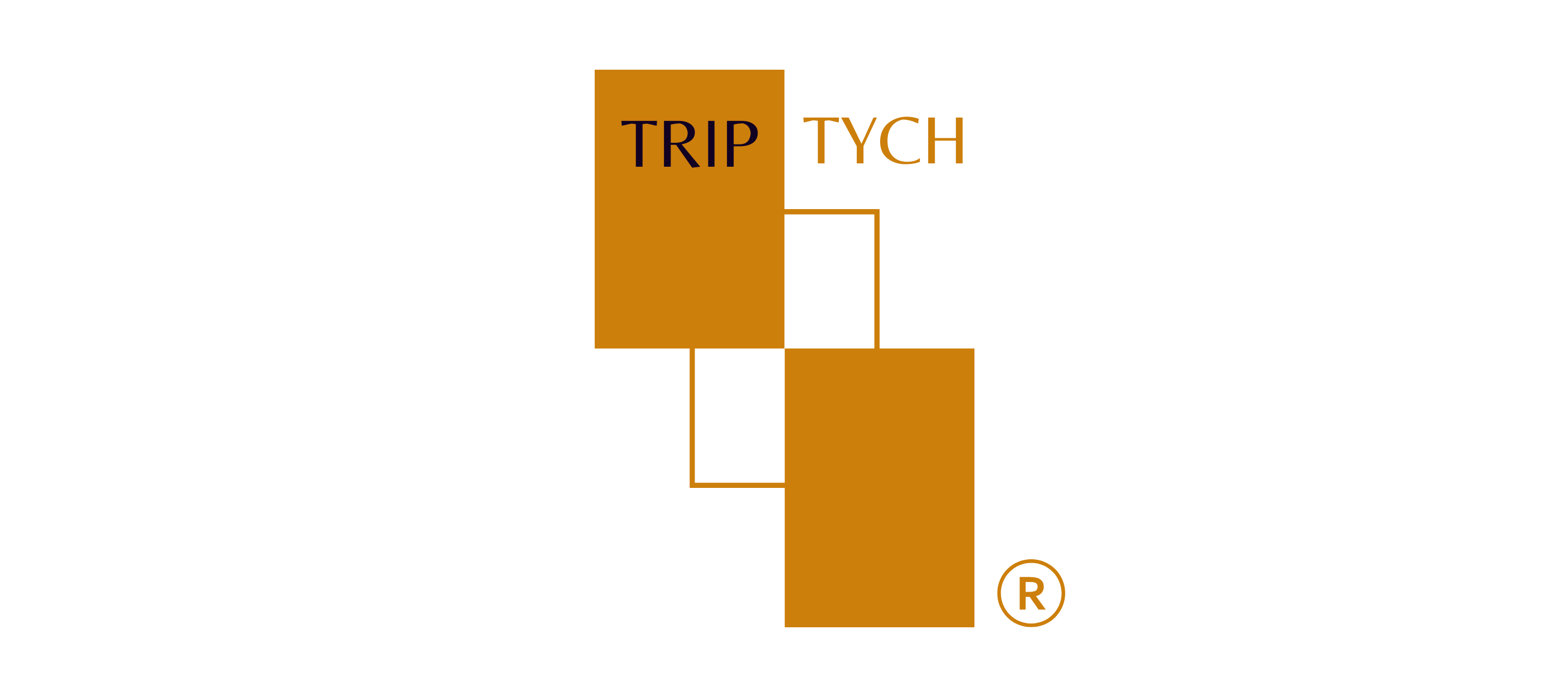 Company logo featuring 3 interlocking rectangles, coloured golden yellow, with word Triptych and the registered copyright symbol.